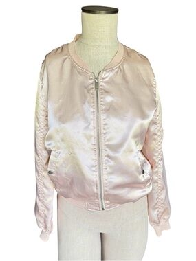 CACHE CACHE FRANCE Baby Pink Satin Bomber Jacket Egyptian Made Sz 34 (EU) 4 (US)